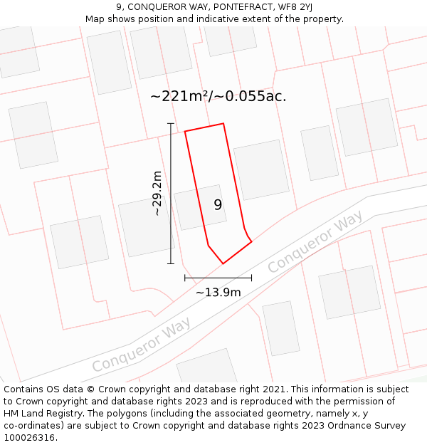 9, CONQUEROR WAY, PONTEFRACT, WF8 2YJ: Plot and title map