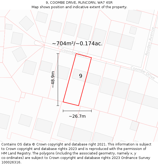 9, COOMBE DRIVE, RUNCORN, WA7 4SR: Plot and title map