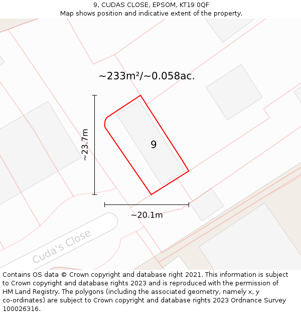 9, CUDAS CLOSE, EPSOM, KT19 0QF: Plot and title map