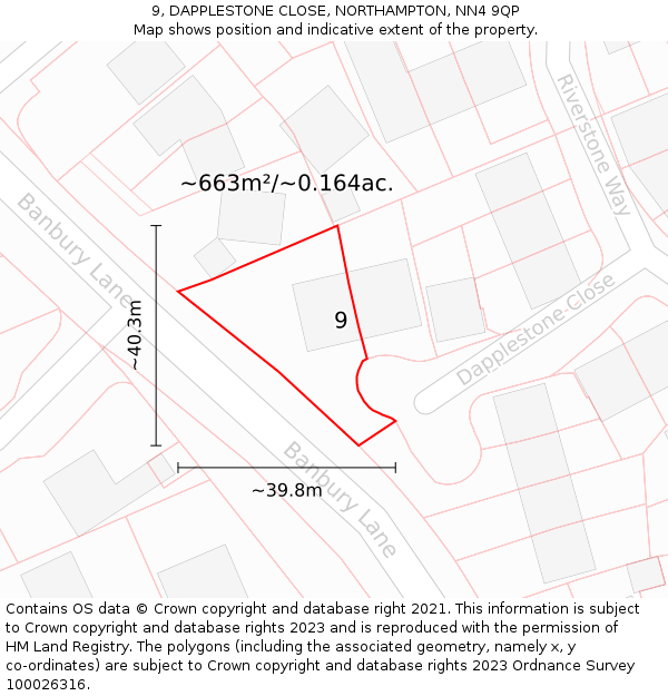 9, DAPPLESTONE CLOSE, NORTHAMPTON, NN4 9QP: Plot and title map