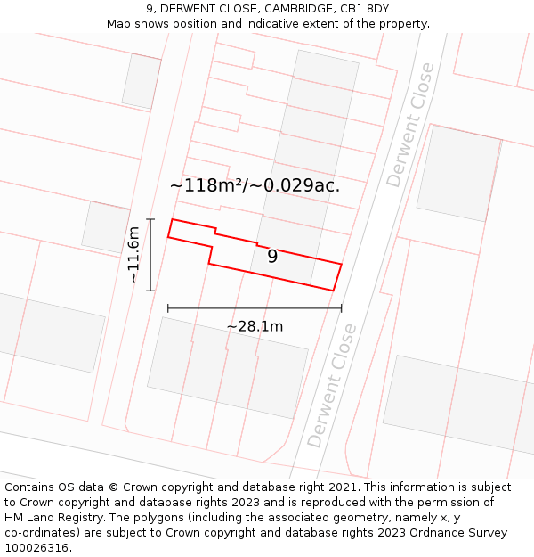 9, DERWENT CLOSE, CAMBRIDGE, CB1 8DY: Plot and title map