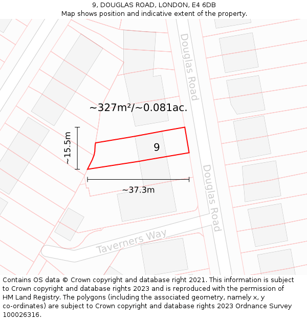 9, DOUGLAS ROAD, LONDON, E4 6DB: Plot and title map