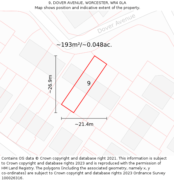 9, DOVER AVENUE, WORCESTER, WR4 0LA: Plot and title map