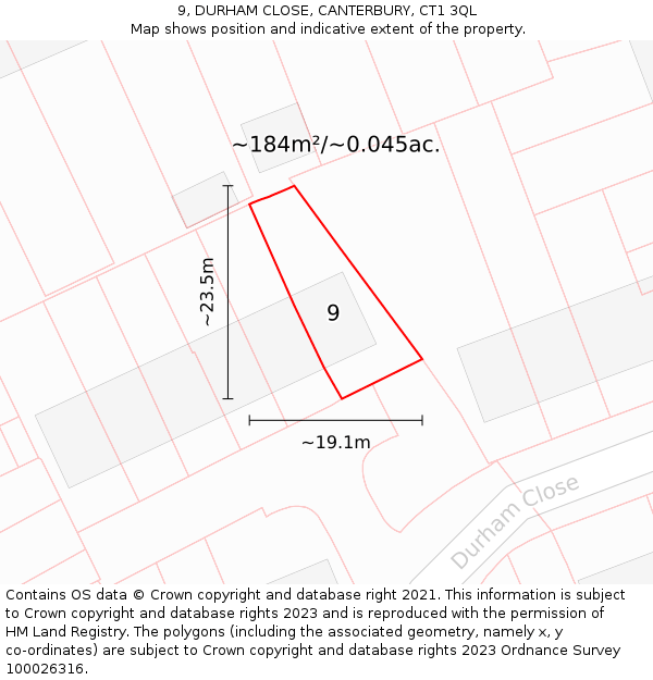 9, DURHAM CLOSE, CANTERBURY, CT1 3QL: Plot and title map