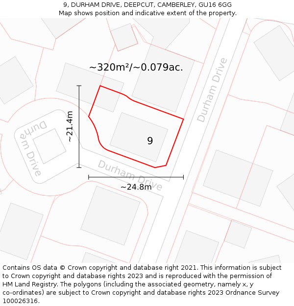 9, DURHAM DRIVE, DEEPCUT, CAMBERLEY, GU16 6GG: Plot and title map