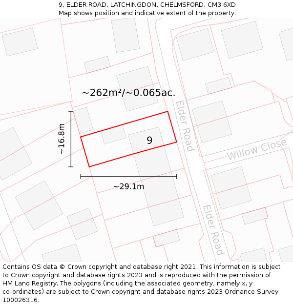 9, ELDER ROAD, LATCHINGDON, CHELMSFORD, CM3 6XD: Plot and title map