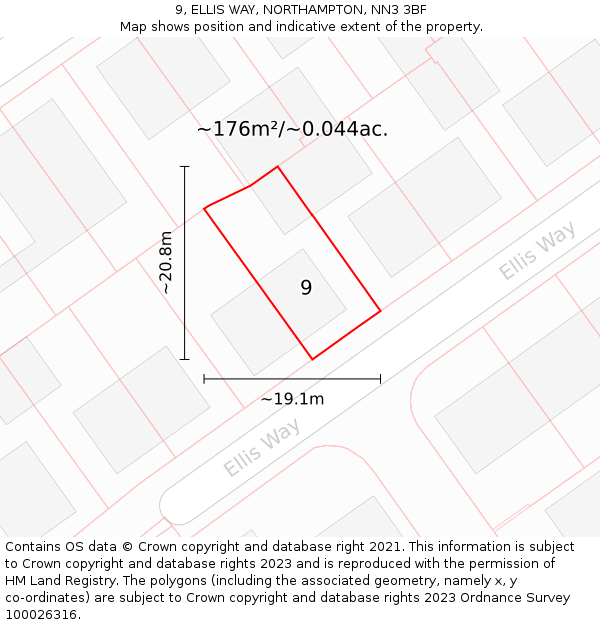 9, ELLIS WAY, NORTHAMPTON, NN3 3BF: Plot and title map