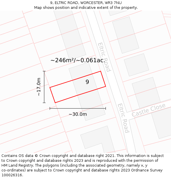 9, ELTRIC ROAD, WORCESTER, WR3 7NU: Plot and title map
