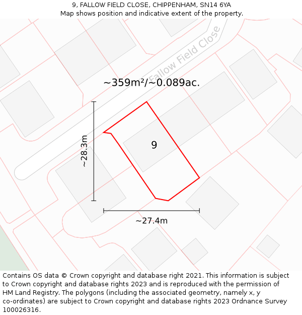 9, FALLOW FIELD CLOSE, CHIPPENHAM, SN14 6YA: Plot and title map