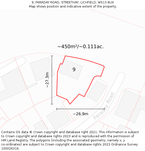 9, FARADAY ROAD, STREETHAY, LICHFIELD, WS13 8UX: Plot and title map