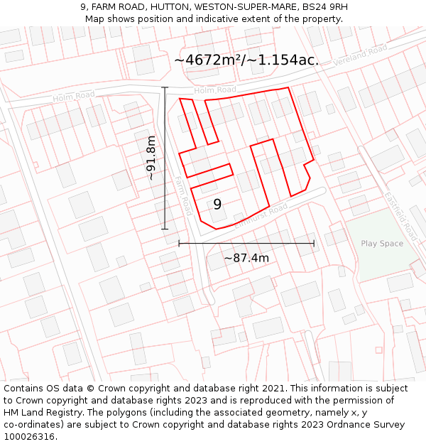 9, FARM ROAD, HUTTON, WESTON-SUPER-MARE, BS24 9RH: Plot and title map