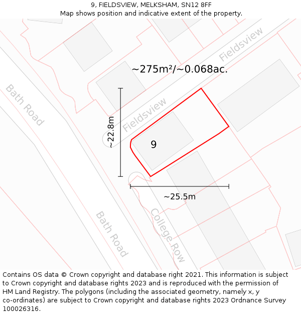 9, FIELDSVIEW, MELKSHAM, SN12 8FF: Plot and title map