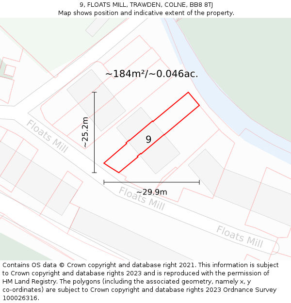 9, FLOATS MILL, TRAWDEN, COLNE, BB8 8TJ: Plot and title map