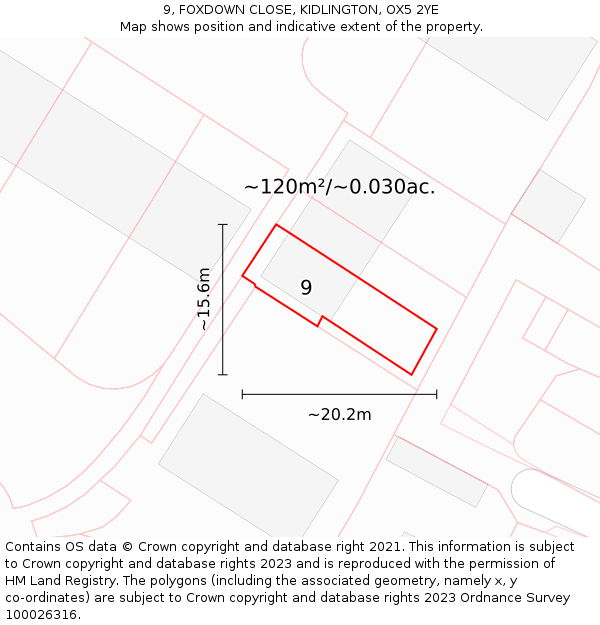 9, FOXDOWN CLOSE, KIDLINGTON, OX5 2YE: Plot and title map