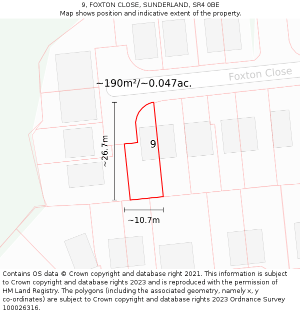 9, FOXTON CLOSE, SUNDERLAND, SR4 0BE: Plot and title map