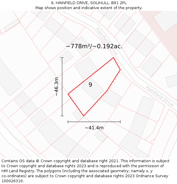 9, HAINFIELD DRIVE, SOLIHULL, B91 2PL: Plot and title map
