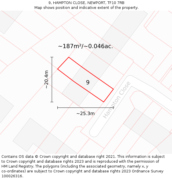 9, HAMPTON CLOSE, NEWPORT, TF10 7RB: Plot and title map