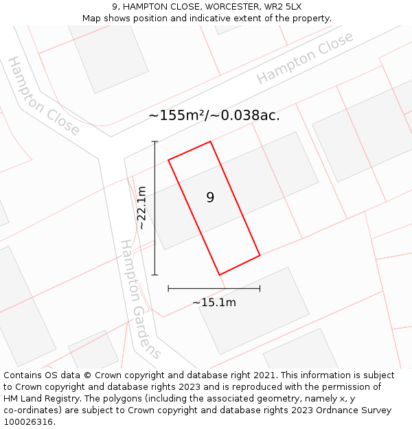 9, HAMPTON CLOSE, WORCESTER, WR2 5LX: Plot and title map
