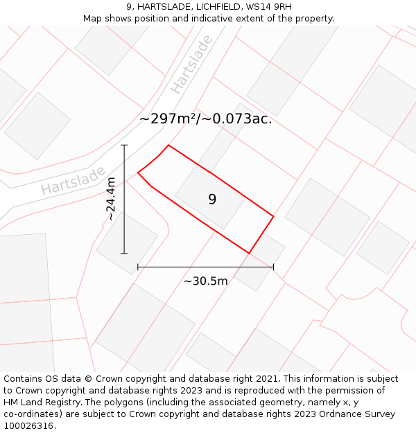 9, HARTSLADE, LICHFIELD, WS14 9RH: Plot and title map