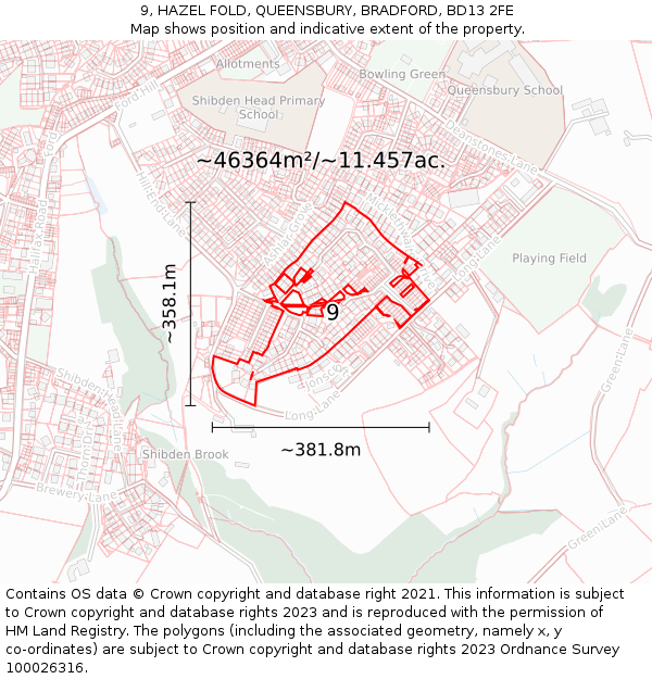 9, HAZEL FOLD, QUEENSBURY, BRADFORD, BD13 2FE: Plot and title map