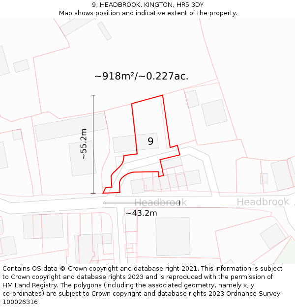 9, HEADBROOK, KINGTON, HR5 3DY: Plot and title map