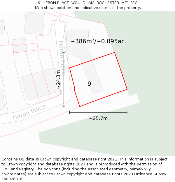 9, HERON PLACE, WOULDHAM, ROCHESTER, ME1 3FG: Plot and title map