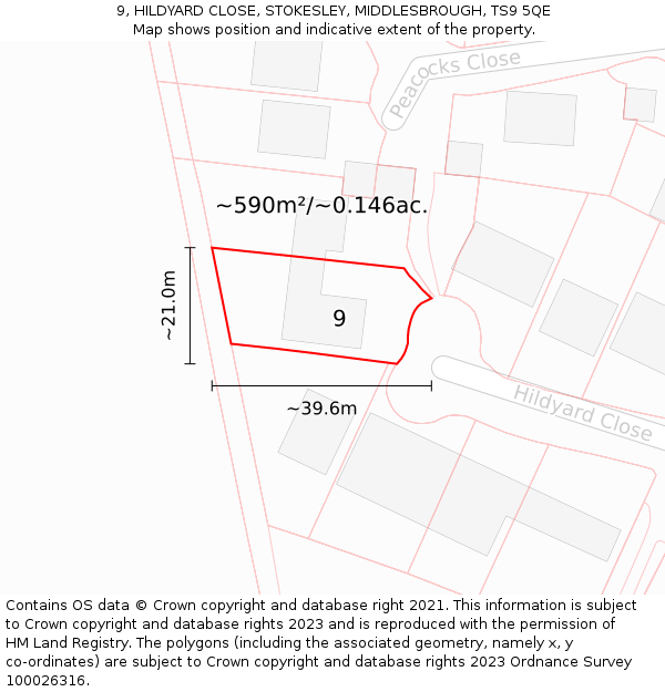 9, HILDYARD CLOSE, STOKESLEY, MIDDLESBROUGH, TS9 5QE: Plot and title map