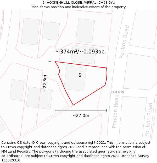 9, HOCKENHULL CLOSE, WIRRAL, CH63 9YU: Plot and title map