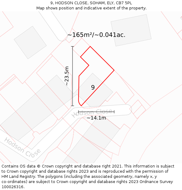9, HODSON CLOSE, SOHAM, ELY, CB7 5PL: Plot and title map
