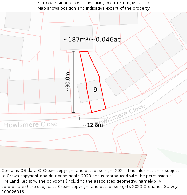 9, HOWLSMERE CLOSE, HALLING, ROCHESTER, ME2 1ER: Plot and title map