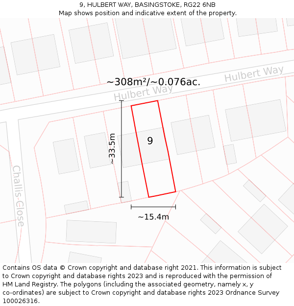 9, HULBERT WAY, BASINGSTOKE, RG22 6NB: Plot and title map