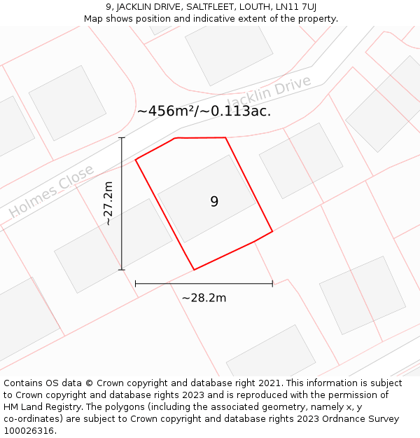 9, JACKLIN DRIVE, SALTFLEET, LOUTH, LN11 7UJ: Plot and title map