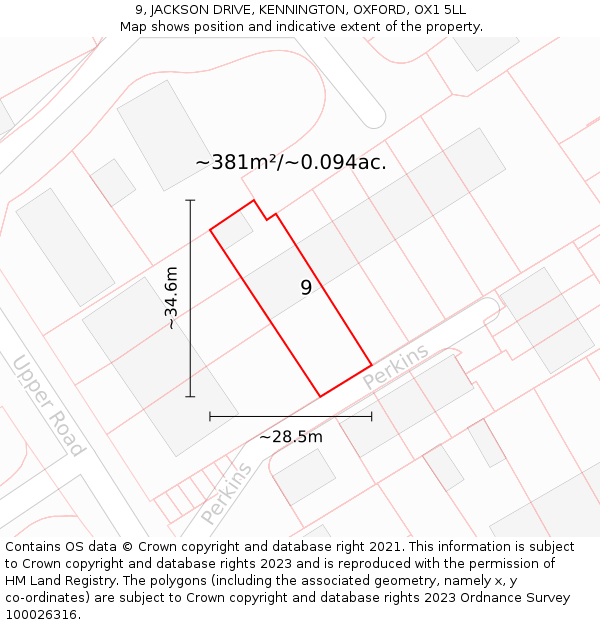 9, JACKSON DRIVE, KENNINGTON, OXFORD, OX1 5LL: Plot and title map