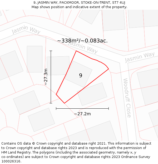 9, JASMIN WAY, PACKMOOR, STOKE-ON-TRENT, ST7 4UJ: Plot and title map