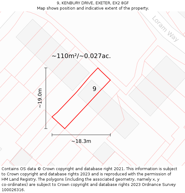 9, KENBURY DRIVE, EXETER, EX2 8GF: Plot and title map