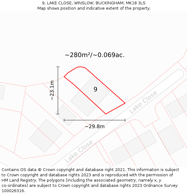 9, LAKE CLOSE, WINSLOW, BUCKINGHAM, MK18 3LS: Plot and title map