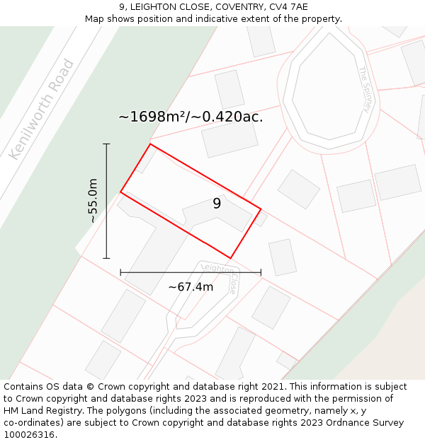 9, LEIGHTON CLOSE, COVENTRY, CV4 7AE: Plot and title map