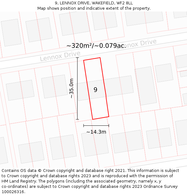 9, LENNOX DRIVE, WAKEFIELD, WF2 8LL: Plot and title map