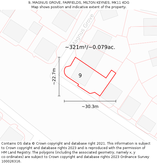 9, MAGNUS GROVE, FAIRFIELDS, MILTON KEYNES, MK11 4DG: Plot and title map