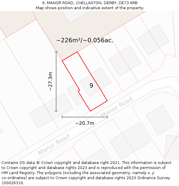 9, MANOR ROAD, CHELLASTON, DERBY, DE73 6RB: Plot and title map