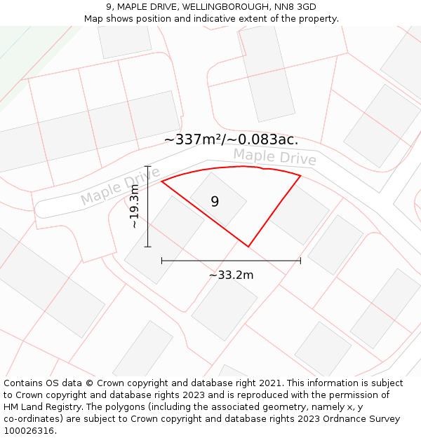 9, MAPLE DRIVE, WELLINGBOROUGH, NN8 3GD: Plot and title map