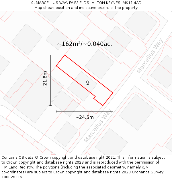 9, MARCELLUS WAY, FAIRFIELDS, MILTON KEYNES, MK11 4AD: Plot and title map