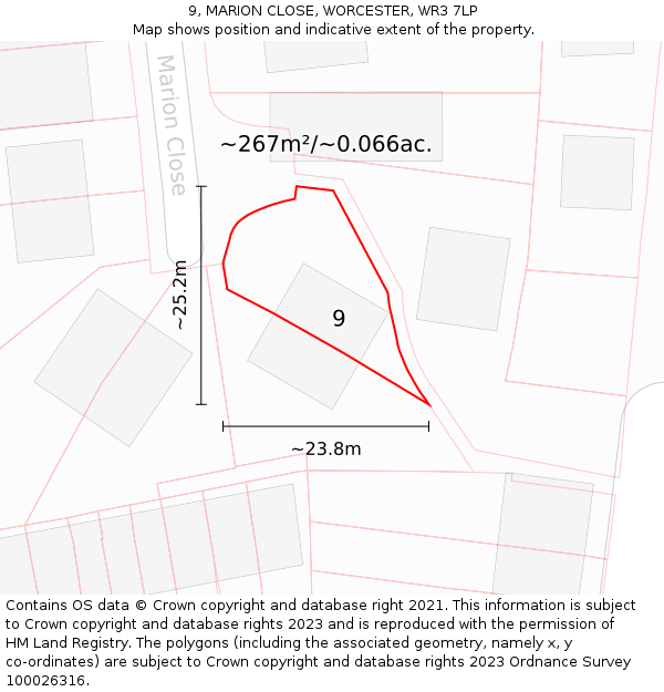 9, MARION CLOSE, WORCESTER, WR3 7LP: Plot and title map