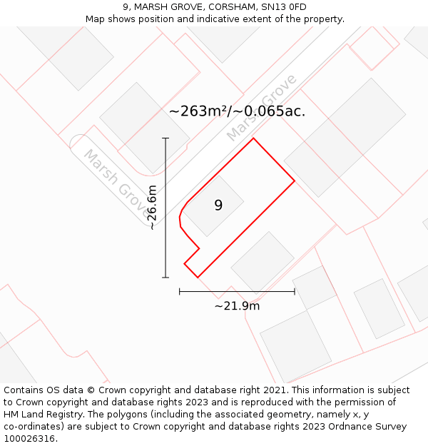9, MARSH GROVE, CORSHAM, SN13 0FD: Plot and title map