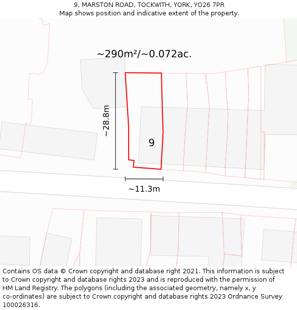 9, MARSTON ROAD, TOCKWITH, YORK, YO26 7PR: Plot and title map