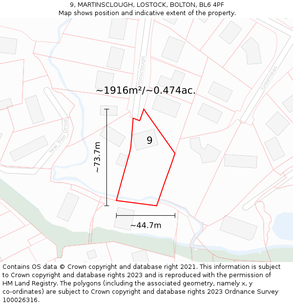 9, MARTINSCLOUGH, LOSTOCK, BOLTON, BL6 4PF: Plot and title map