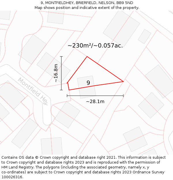 9, MONTFIELDHEY, BRIERFIELD, NELSON, BB9 5ND: Plot and title map
