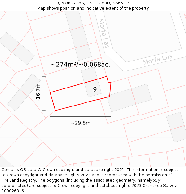 9, MORFA LAS, FISHGUARD, SA65 9JS: Plot and title map