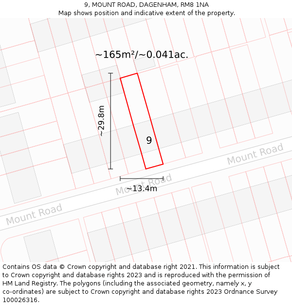 9, MOUNT ROAD, DAGENHAM, RM8 1NA: Plot and title map