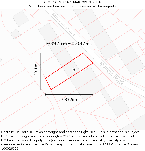 9, MUNCES ROAD, MARLOW, SL7 3NY: Plot and title map